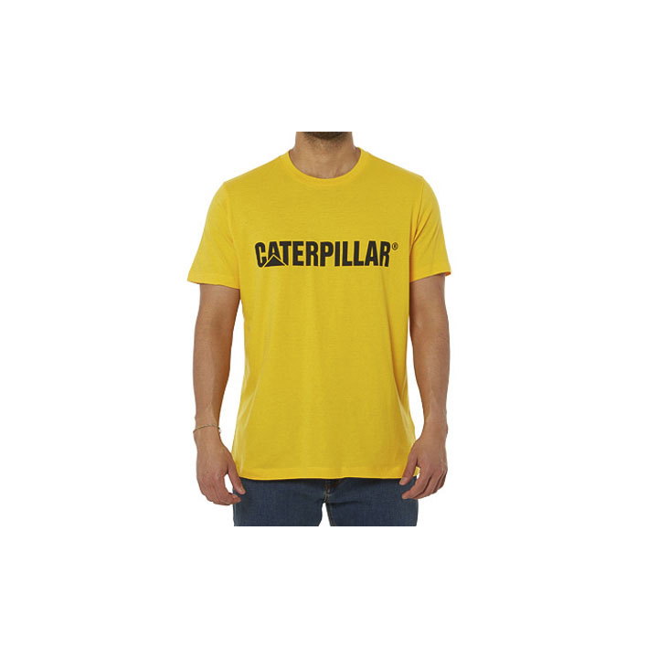 Men's Caterpillar Caterpillar Logo T-Shirts Yellow | Cat-094856