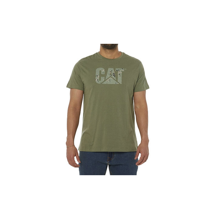 Men's Caterpillar Earth Cat Fill T-Shirts Green | Cat-097432