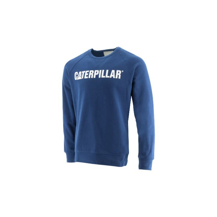 Men's Caterpillar Foundation Crewneck Sweatshirt Sweatshirts Blue | Cat-975103