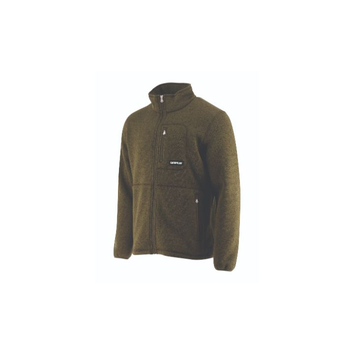 Men's Caterpillar Foundation Fz Pocket Fleece Jackets Olive | Cat-754683