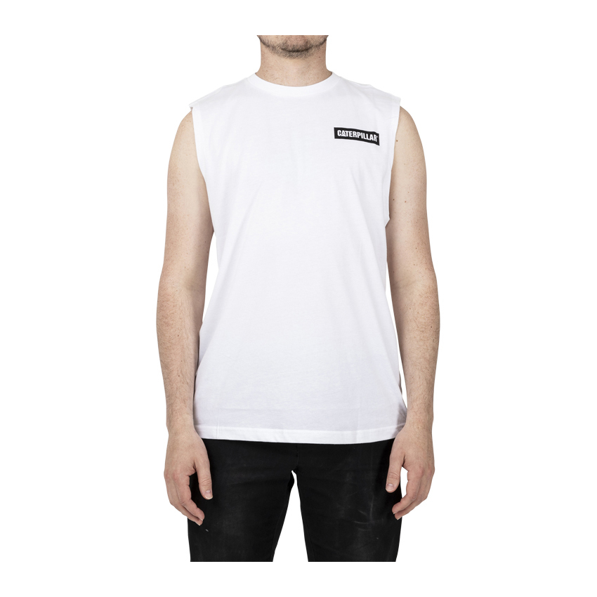 Men's Caterpillar Icon Muscle Tank White | Cat-429578