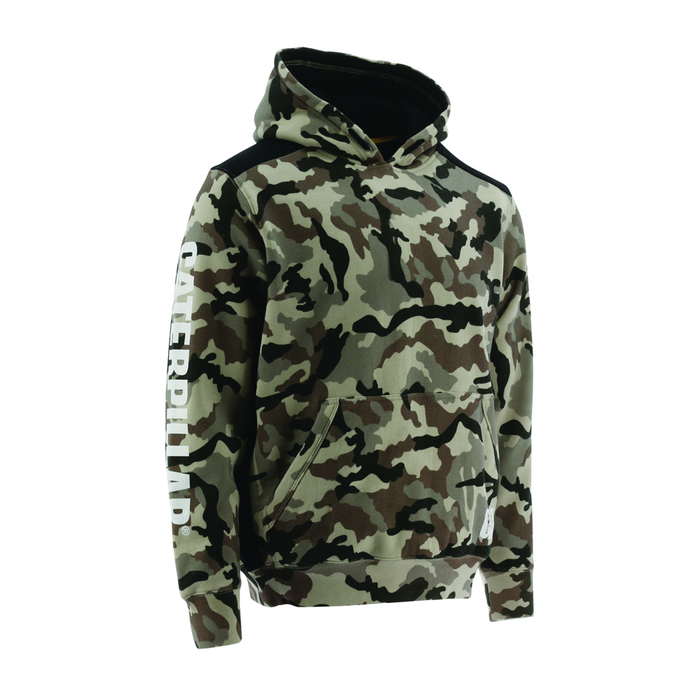 Men's Caterpillar Logo Panel Hooded Sweat Hoodies Camo | Cat-501693