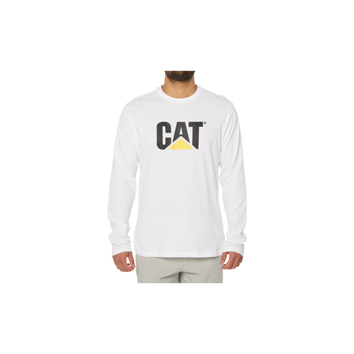 Men's Caterpillar Original Fit Ls Logo T-Shirts White | Cat-312075