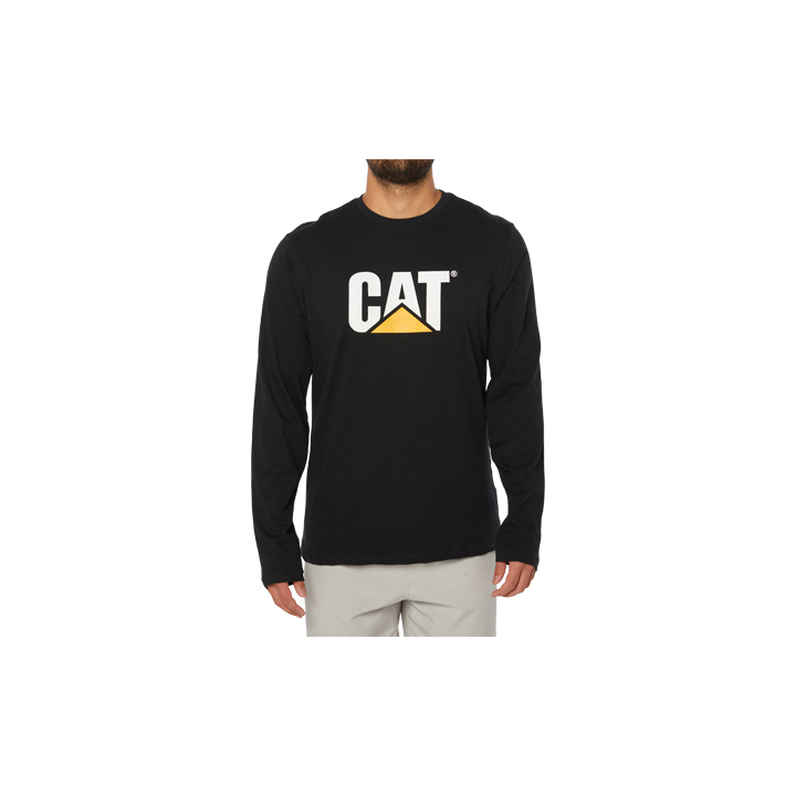 Men's Caterpillar Original Fit Ls Logo T-Shirts Black | Cat-658437