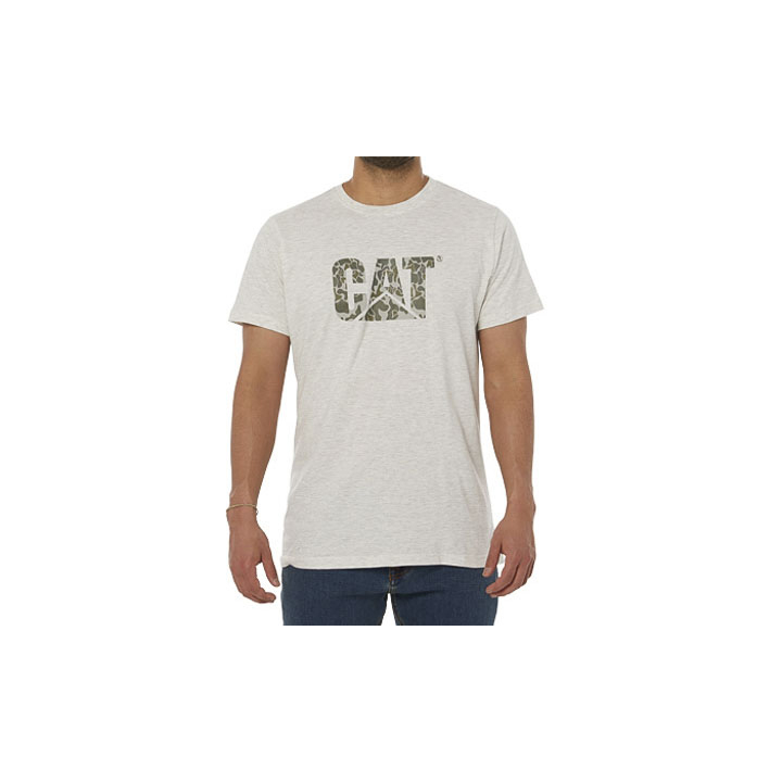 Men's Caterpillar Original Logo T-Shirts Light Grey Camo | Cat-407563