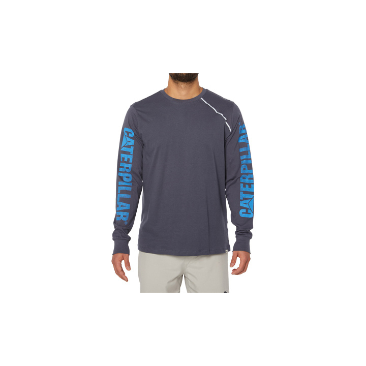 Men's Caterpillar Stone Reflective L/S T-Shirts Navy | Cat-713069