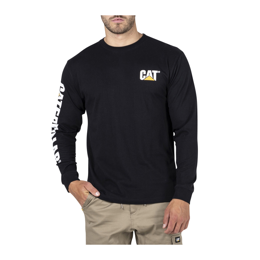 Men's Caterpillar Trademark Banner L/S T-Shirts Black | Cat-613725