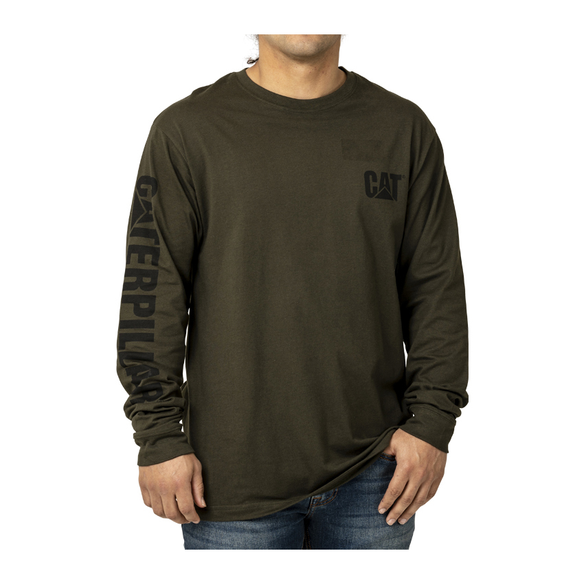 Men's Caterpillar Trademark Banner Long Sleeve T-Shirts dark | Cat-745326