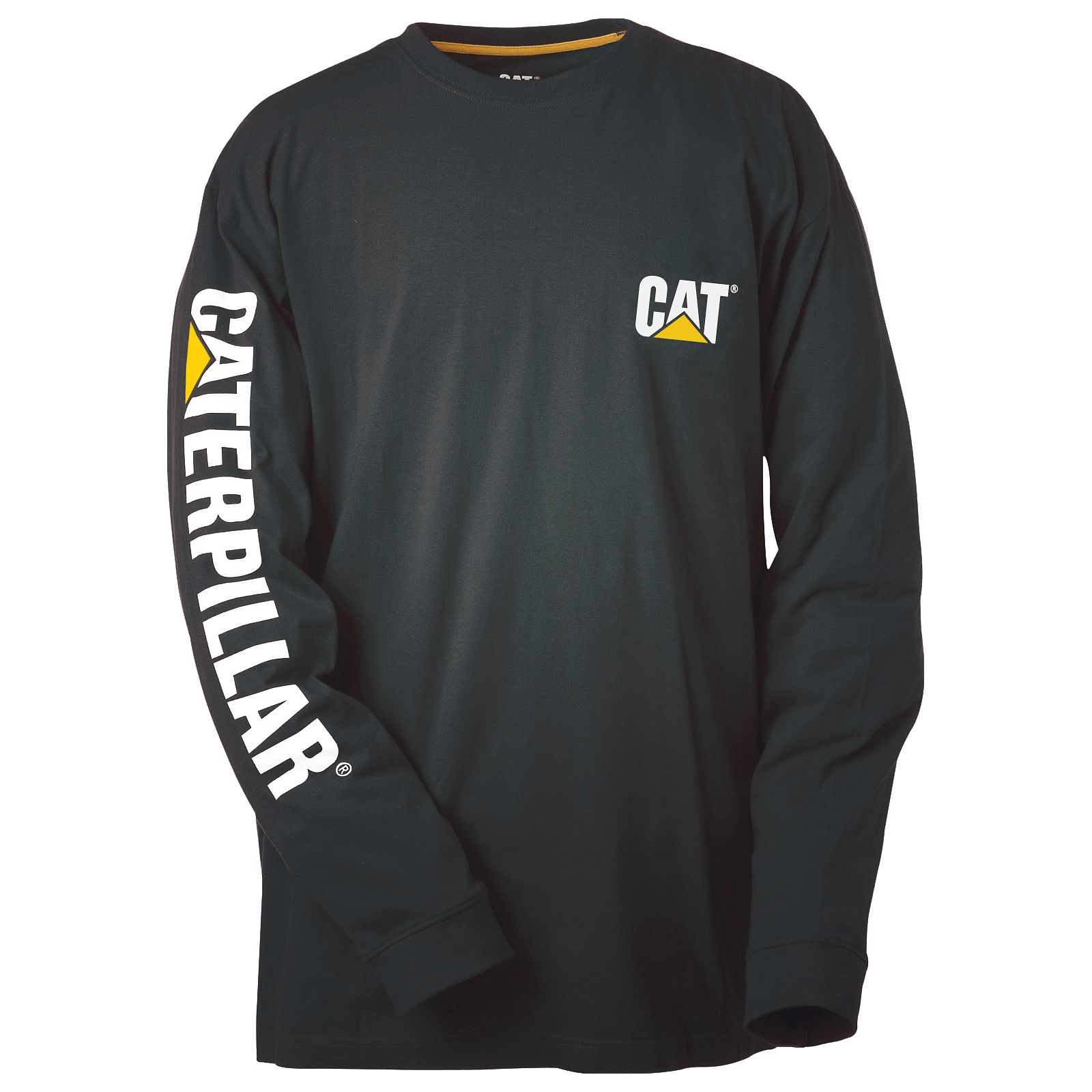 Men's Caterpillar Trademark Banner Long Sleeve T-Shirts Black | Cat-951278