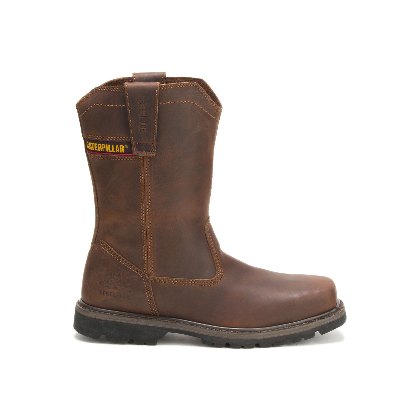 Men's Caterpillar Wellston Pull On Steel Toe Work Boots Dark Brown | Cat-291846